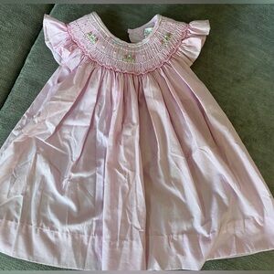 Petit Ami Pink Smocked Dress with Floral Details